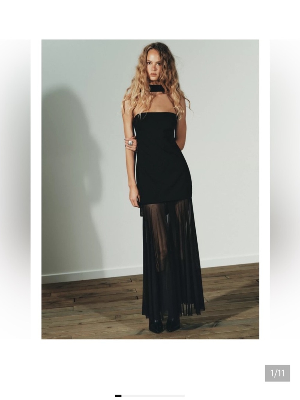 Zara Black Transparent Combination Dress with Sheer Skirt and Choker Detail